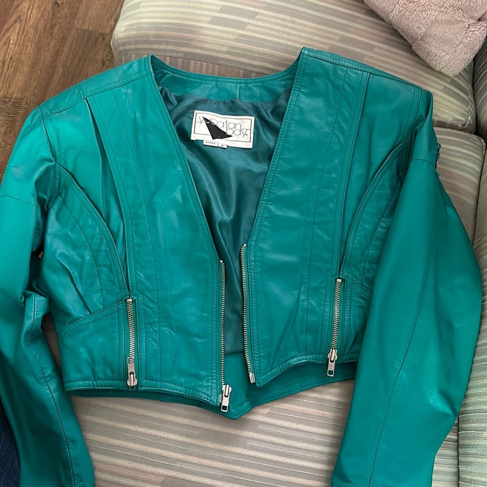 Vintage 80's Green Leather Crop Jacket